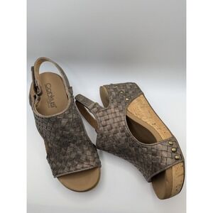 Corkys Carley Bronze Leather Studded Platform Wedge Heel Sandals Women's Size 6